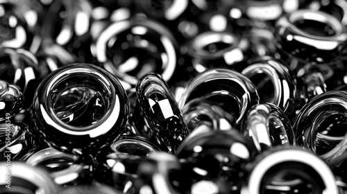 Abstract black rings, glossy texture, 3D render, design background