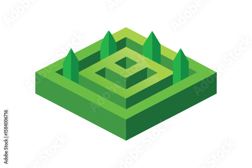 Vector Top Down Garden Maze With Green Hedges