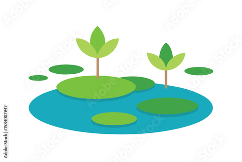 Stylized Garden Pond With Flat Lily Pads