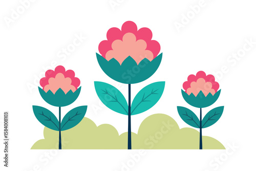 Stylized Flower Bushes With Exaggerated Petals