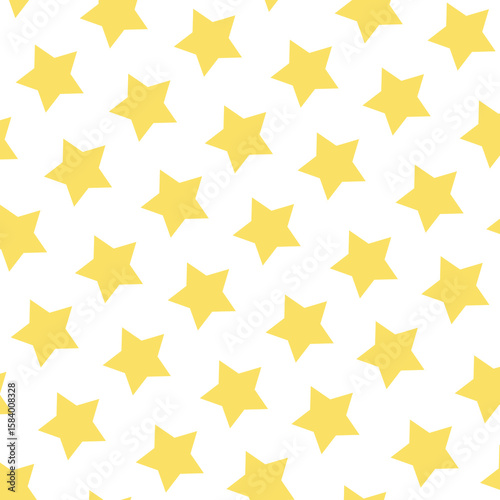 Delightful star pattern graphic features repeated, stylized yellow stars on a white background, perfect for backgrounds, textiles, or festive themed designs.