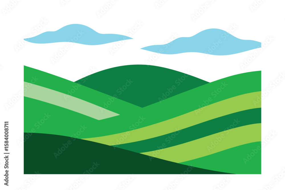 Obraz premium Simplified Valley Scene With Green Slopes And Sky