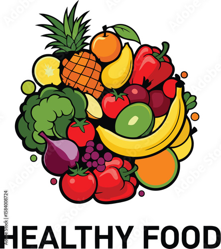 Vibrant EPS vector illustration of assorted fruits and veggies arranged in a fun, healthy layout—perfect for wellness themes. Brighten your design—download now and nourish your creativity! Thank you.
