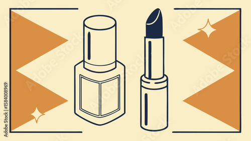 Colorful nail polish and lipstick vector illustration for beauty product packaging design