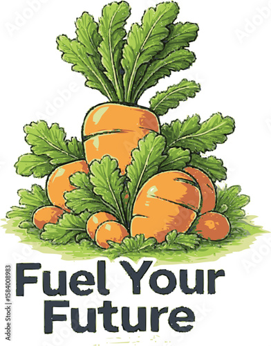 This vibrant EPS vector features hand-drawn carrots with lush greens and the phrase “Fuel Your Future.” A fresh, inspiring design perfect for healthy living themes—download and create with purpose!
