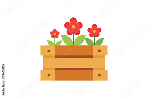 Minimal Wooden Crate With Blooming Flowers