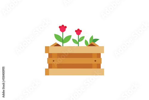 Minimal Wooden Crate With Blooming Flowers