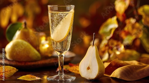 Sparkling pear drink, autumnal setting