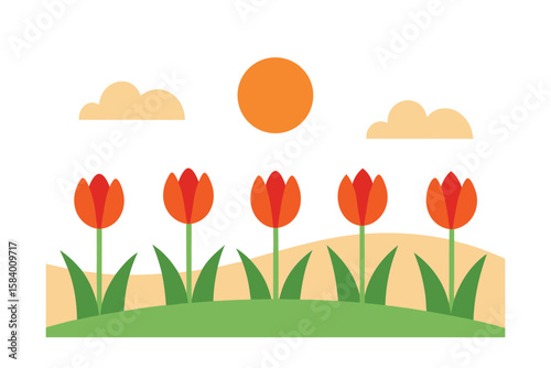 Field Of Tulips Under Soft Sunlight In Car