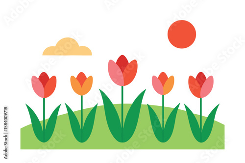 Field Of Tulips Under Soft Sunlight In Car