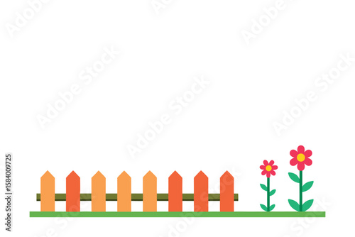 Fence Corner With Flowers At Base On White
