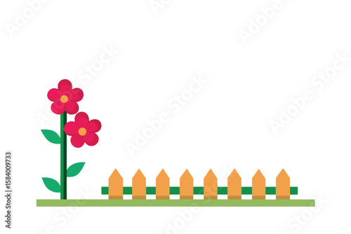 Fence Corner With Flowers At Base On White