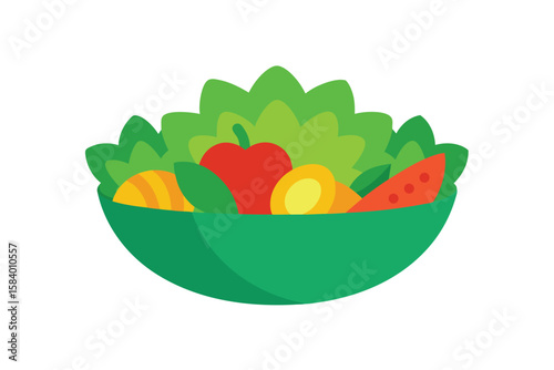 Cartoon Salad Bowl With Vibrant Greens And Seeds