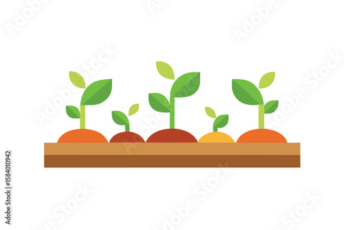 Cartoon Garden Patch With Vegetables Sprouting