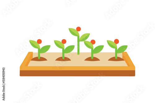 Cartoon Garden Patch With Vegetables Sprouting