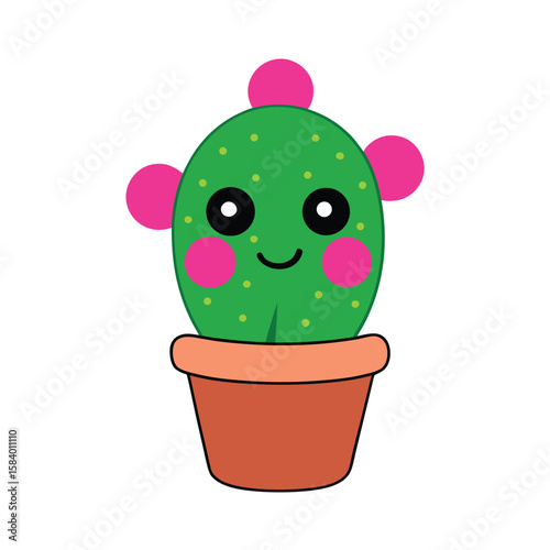 Cartoon Cactus In A Polka Dot Pot With Pincushion