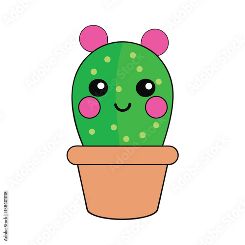 Cartoon Cactus In A Polka Dot Pot With Pincushion