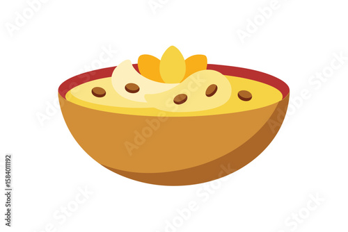 Bowl Of Cartoon Oatmeal With Toppings Like Banana And Berries