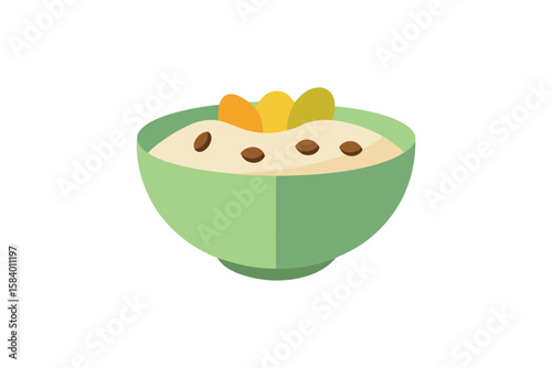 Bowl Of Cartoon Oatmeal With Toppings Like Banana And Berries