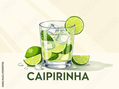 Refreshing Caipirinha Cocktail with Limes and Ice Illustration