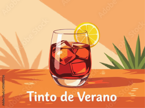 Refreshing Tinto de Verano with Lemon Slice Illustration