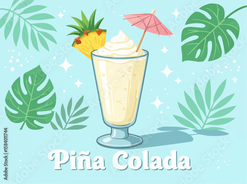 Tropical Piña Colada cocktail with pineapple garnish