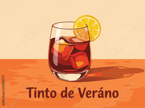 Refreshing Tinto de Verano with Lemon Slice Illustration