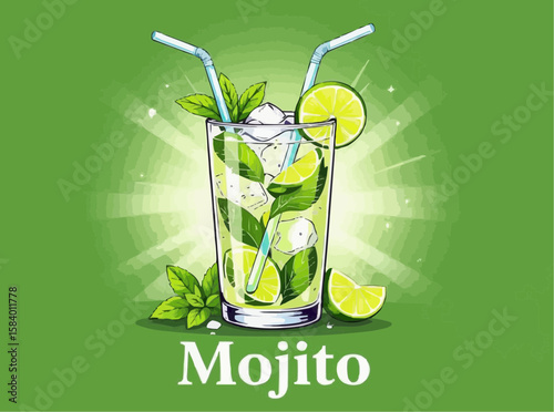 Refreshing Mojito Cocktail with Lime and Mint Illustration