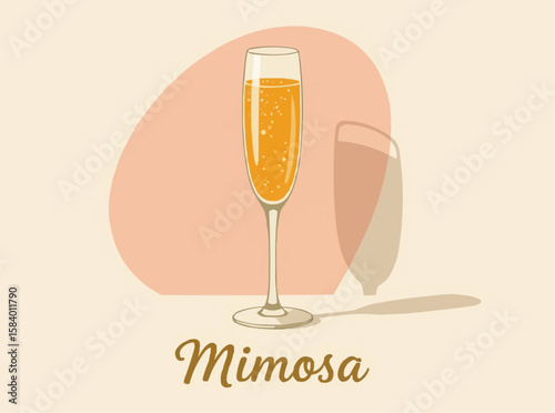 Elegant Mimosa Cocktail in Flute Glass Illustration