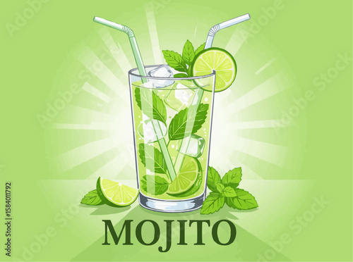 Refreshing Mojito Cocktail with Lime and Mint Illustration
