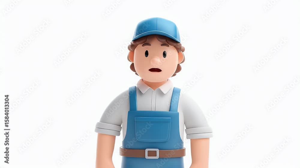Surprised Cartoon Repairman: 3D Animated Close-Up Surprised Cartoon Repairman: 3D Animated Close-Up
