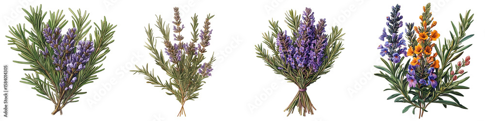 Fototapeta premium Floral Symphony: An artistic arrangement of delicate wildflowers is gracefully showcased, with a striking collection of vibrant hues, creating a sense of natural beauty on Transparent Backgrond