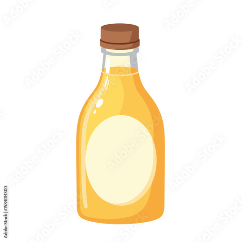 Vanilla syrup bottle in clear glass with a brown cap on transparent background  