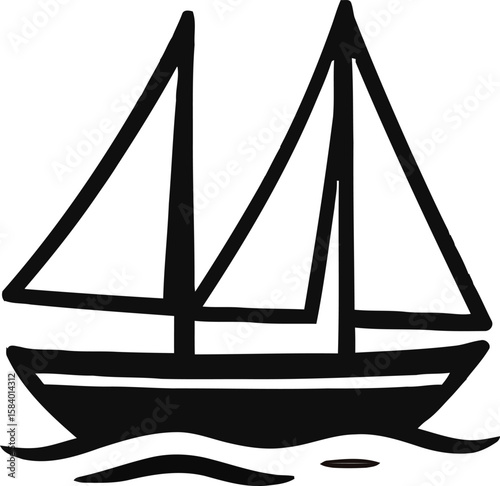 Sailboat illustration marina vector, Sailboat illustration, racing sailboat sketch icon