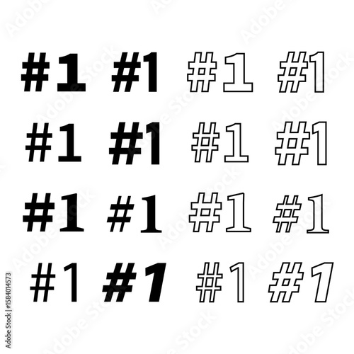 Number One text. Ranking symbol collection. Bold Vector figures. Achievement mark set