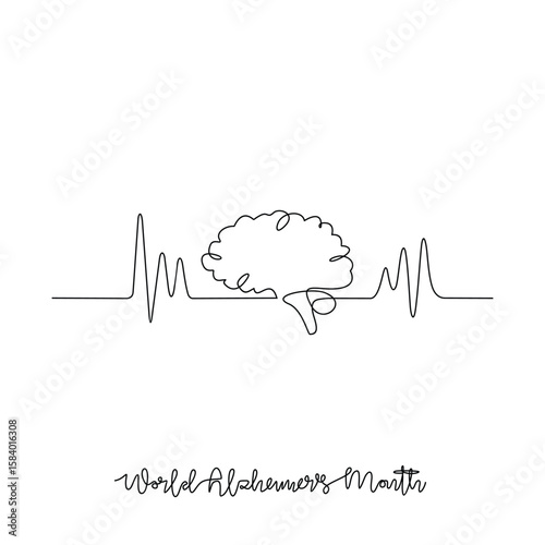 One continuous line drawing of World Alzheimer's Month vector illustration. World Alzheimer's Month themes design concept in simple linear continuous line. Great design for social and medical purpose.