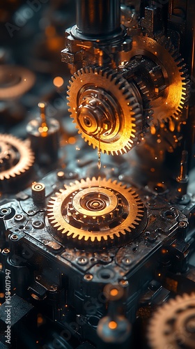 Intricate mechanical gears illustration depicting industrial engineering and technological precision photo