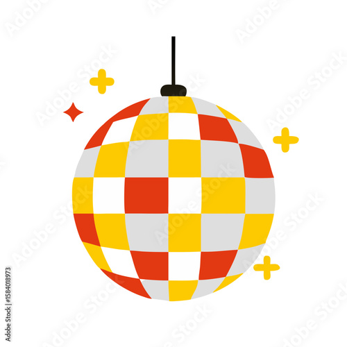 Retro disco ball with sparkling lights on a black background