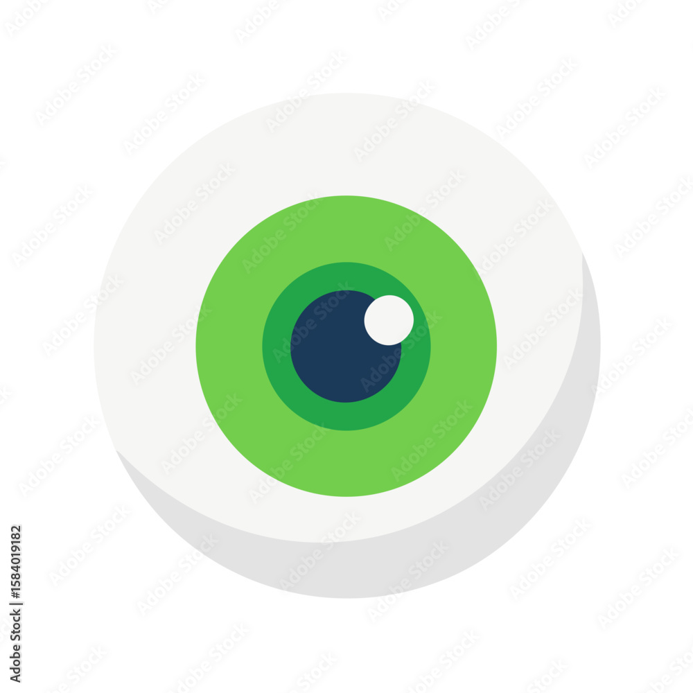 Stylized flat design of a green eyeball with a dark blue pupil and white highlight Stylized flat design of a green eyeball with a dark blue pupil and white highlight
