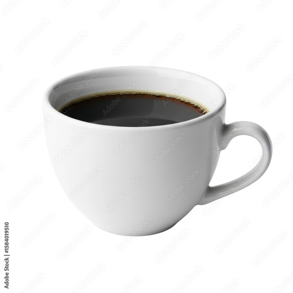 A simple white ceramic coffee cup is filled with dark black coffee, perfect for a morning boost or a cozy break. A simple white ceramic coffee cup is filled with dark black coffee, perfect for a morning boost or a cozy break.
