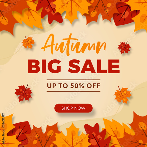 Autumn sale background square banner