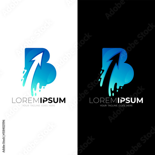 B logo and arrow design combination, blue color