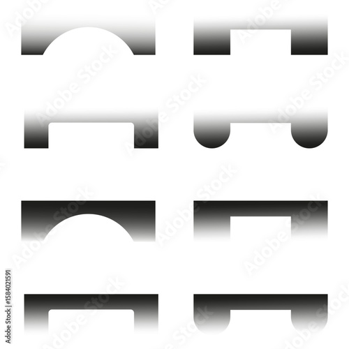 Abstract gradient shapes. White background shadows. Geometric volumetric elements. Vector light contrast
