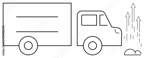 Truck colliding with object, arrows visually representing disruption or impact. Ideal for transportation, logistics, warning, hazard, risk, construction innovation concepts. Simple flat metaphor