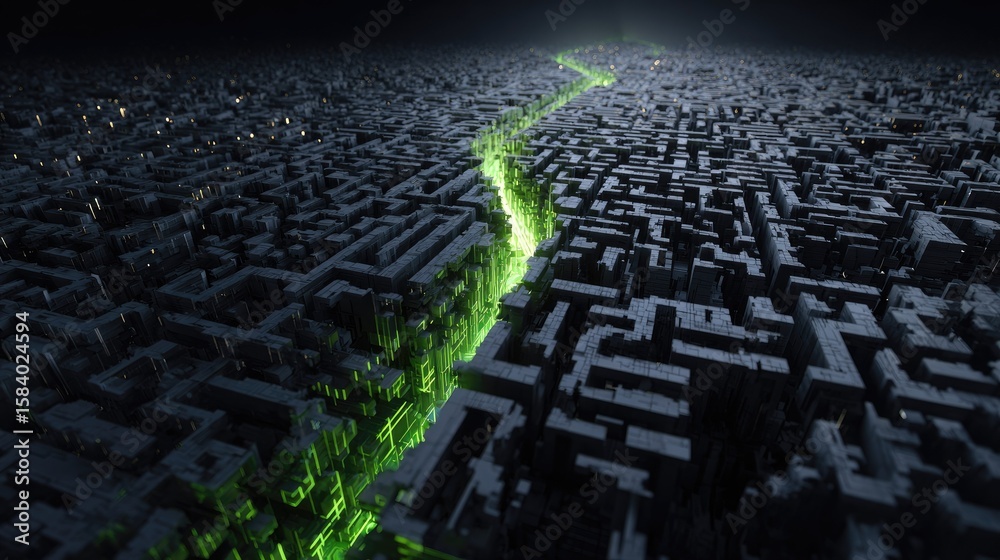 Obraz premium Dark maze city with glowing path