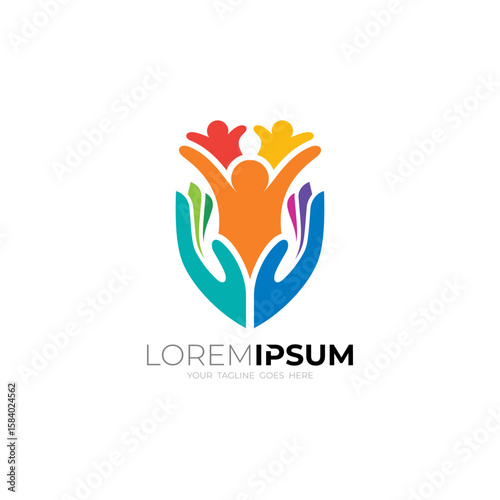 The shield logo and a group of people gathering as an icon of unity