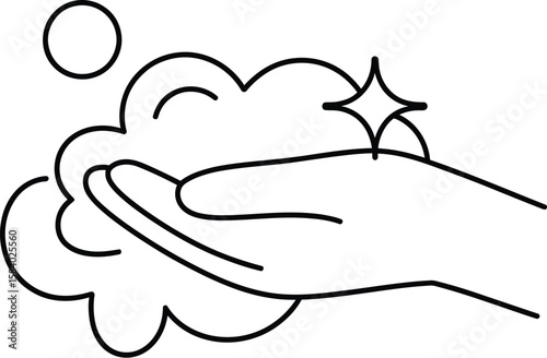 Clean hands are depicted in a line art illustration, emphasizing hygiene and healthcare practices.