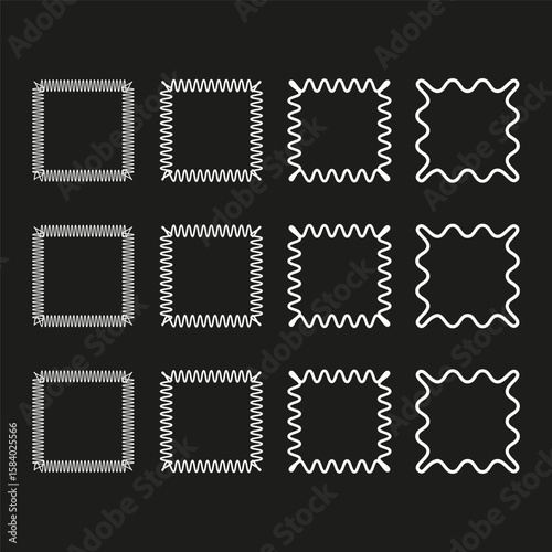Vector frames collection. Textured border shapes. Rough decorative elements. Grunge square contours