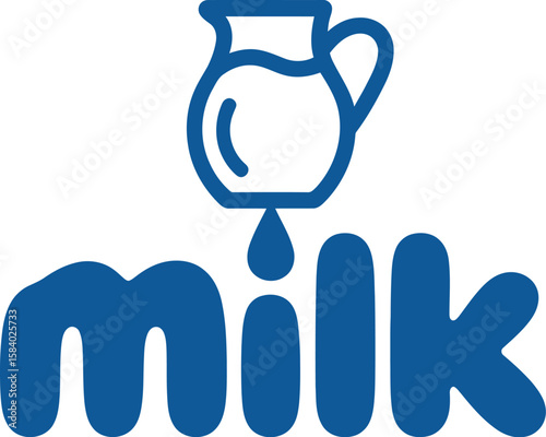 Fresh milk logo concept features a jug pouring a drop onto the word milk in blue.