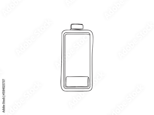 A minimalist continuous line drawing of an empty battery icon on a clean white background